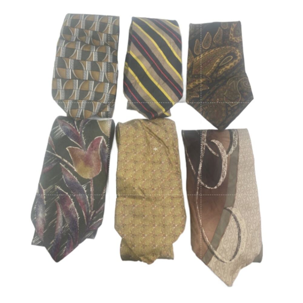 Lot of 6 Gold Brown Silver Striped Art Deco Vintage and Modern Mens Neck Ties